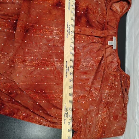 DressBarn Peasant Blouse 3/4 Sleeve Burnt Orange Sequins Embroidered 3X - Picture 11 of 15